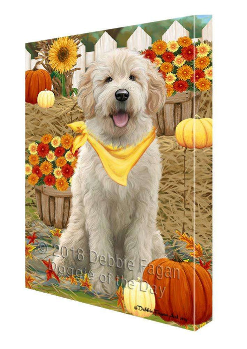 Fall Autumn Greeting Goldendoodle Dog with Pumpkins Canvas Print Wall Art Décor CVS87749