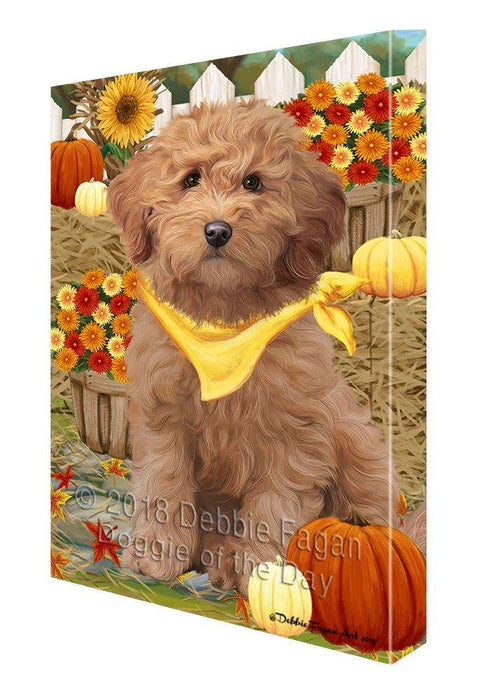 Fall Autumn Greeting Goldendoodle Dog with Pumpkins Canvas Print Wall Art Décor CVS87758