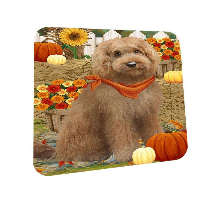 Fall Autumn Greeting Goldendoodle Dog with Pumpkins Coasters Set of 4 CST52285