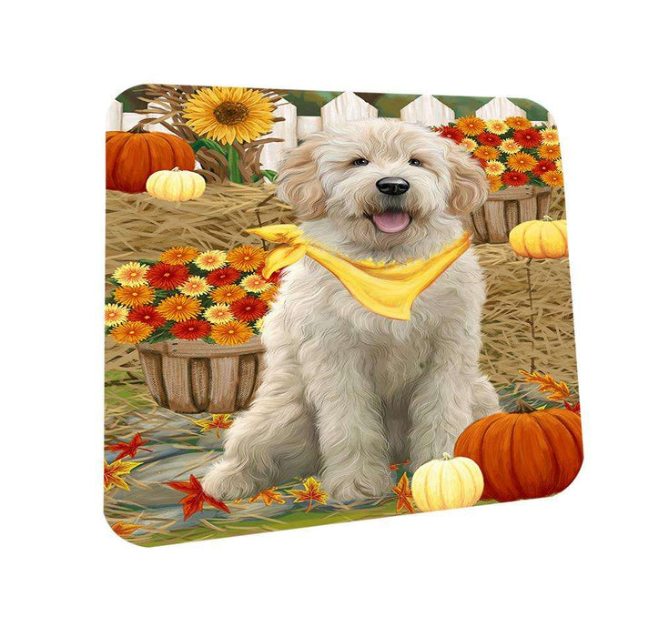 Fall Autumn Greeting Goldendoodle Dog with Pumpkins Coasters Set of 4 CST52287