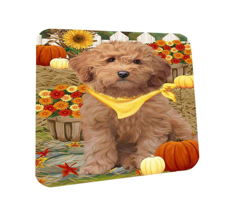 Fall Autumn Greeting Goldendoodle Dog with Pumpkins Coasters Set of 4 CST52288