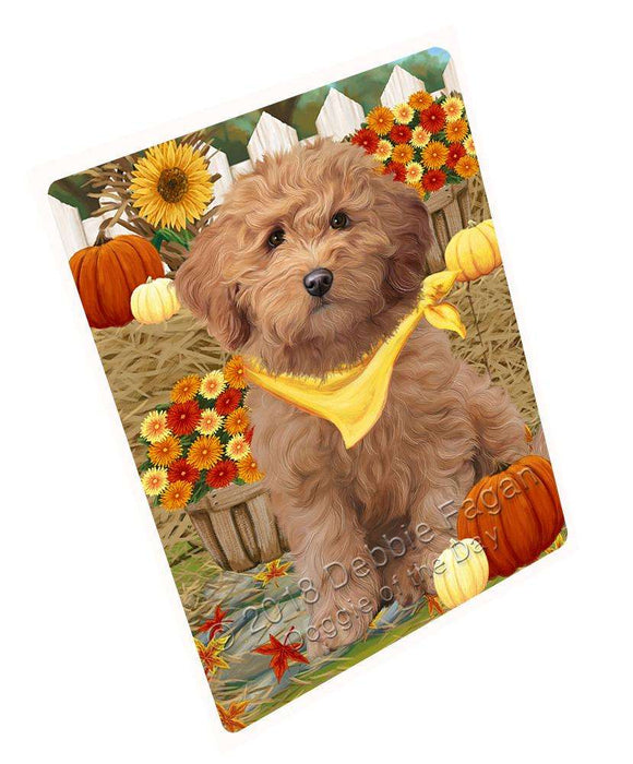 Fall Autumn Greeting Goldendoodle Dog with Pumpkins Large Refrigerator / Dishwasher Magnet RMAG74160
