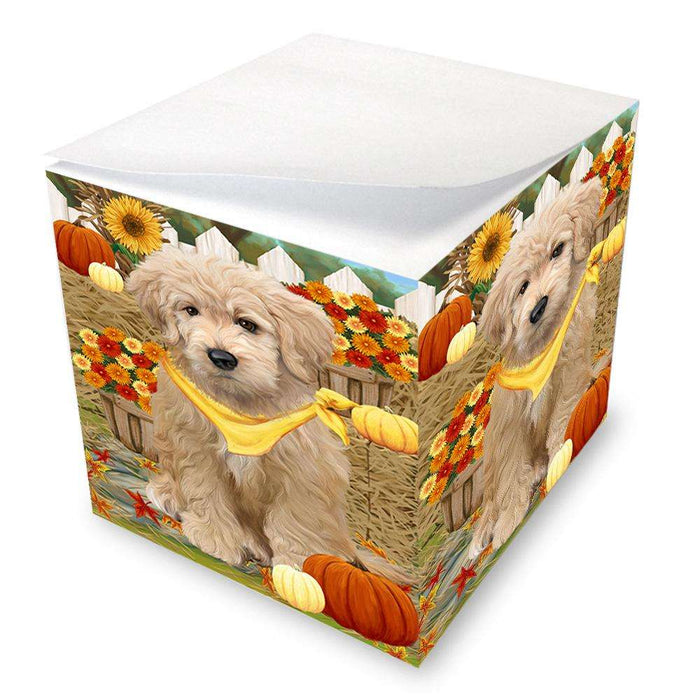 Fall Autumn Greeting Goldendoodle Dog with Pumpkins Note Cube NOC52327