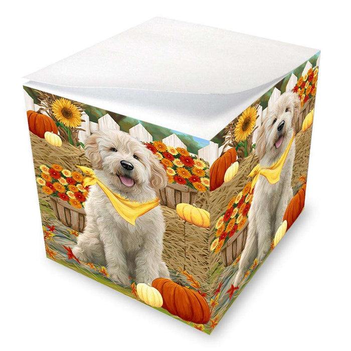 Fall Autumn Greeting Goldendoodle Dog with Pumpkins Note Cube NOC52328