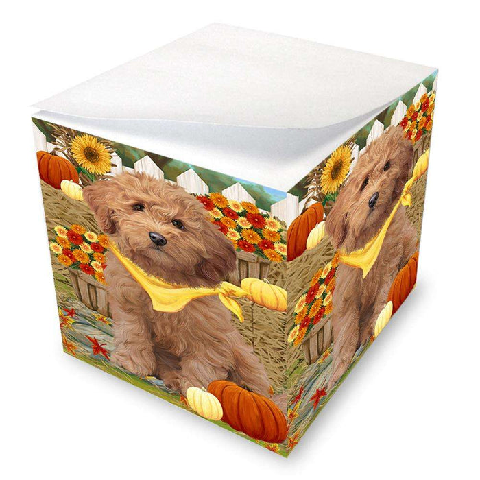 Fall Autumn Greeting Goldendoodle Dog with Pumpkins Note Cube NOC52329