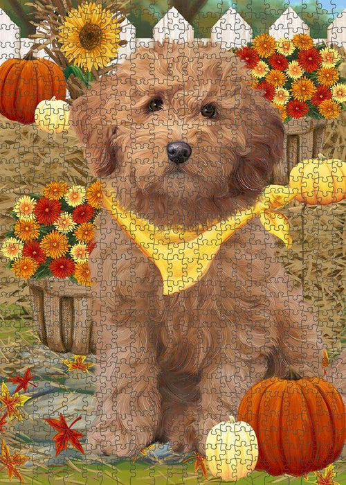 Fall Autumn Greeting Goldendoodle Dog with Pumpkins Puzzle with Photo Tin PUZL60918