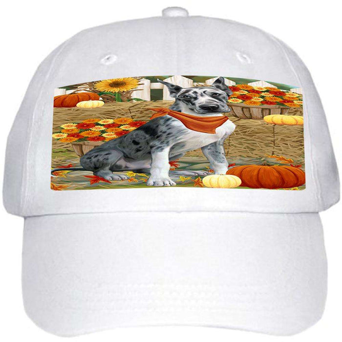 Fall Autumn Greeting Great Dane Dog with Pumpkins Ball Hat Cap HAT56004