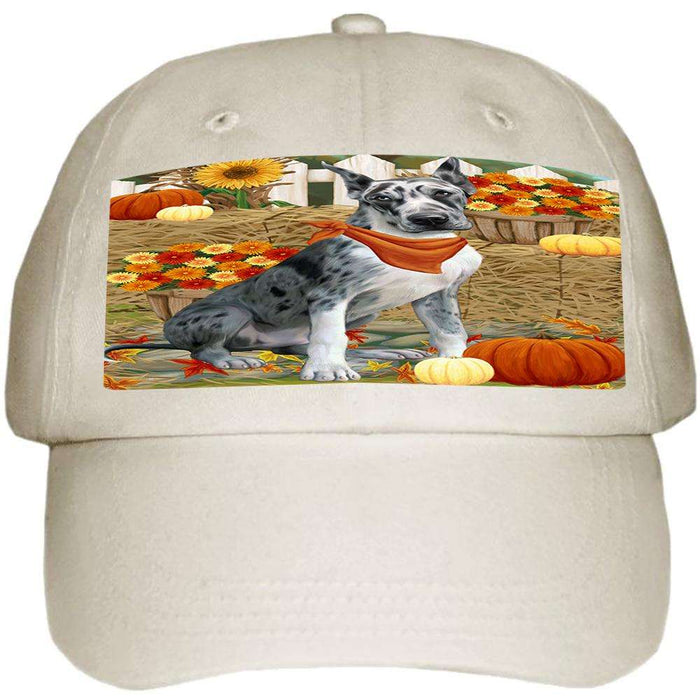 Fall Autumn Greeting Great Dane Dog with Pumpkins Ball Hat Cap HAT56004