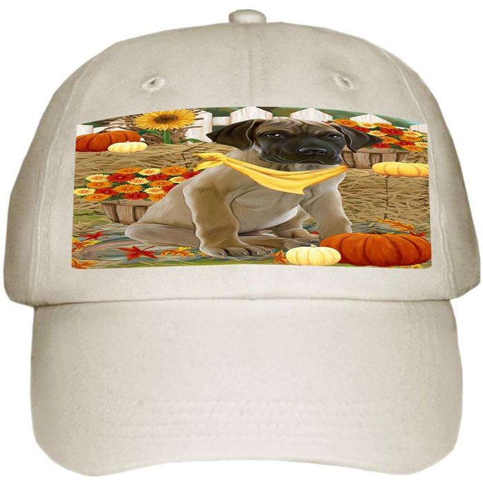 Fall Autumn Greeting Great Dane Dog with Pumpkins Ball Hat Cap HAT56007