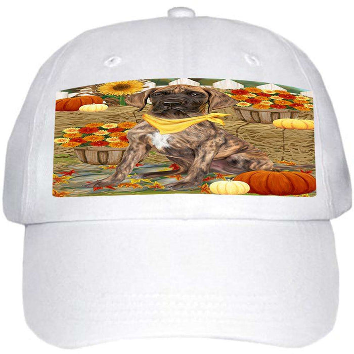 Fall Autumn Greeting Great Dane Dog with Pumpkins Ball Hat Cap HAT56010
