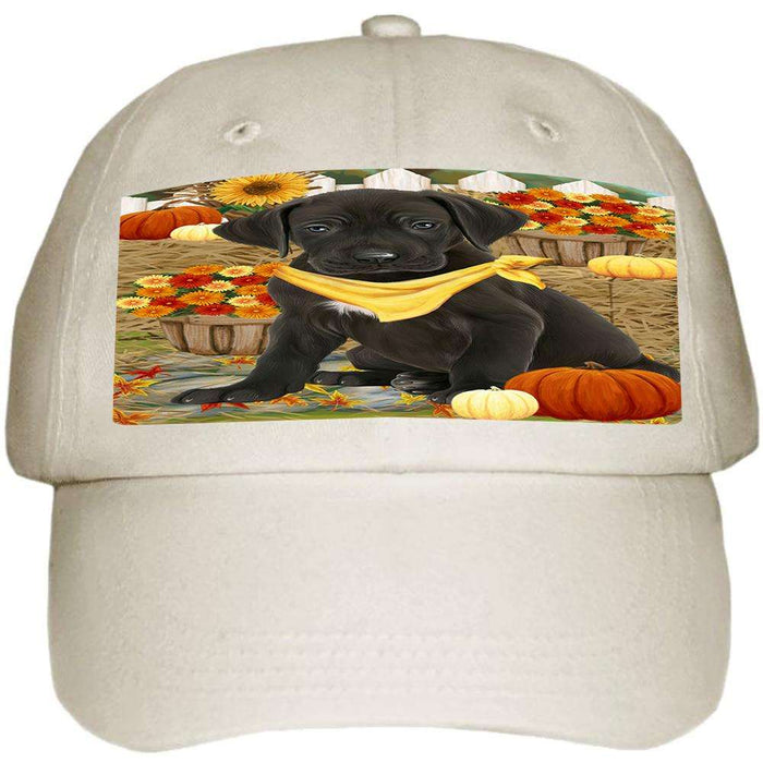 Fall Autumn Greeting Great Dane Dog with Pumpkins Ball Hat Cap HAT56013