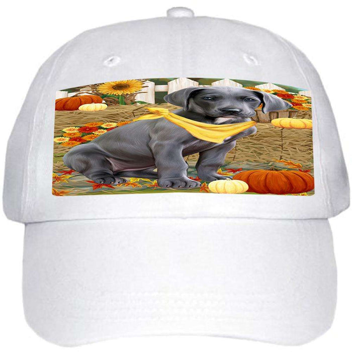 Fall Autumn Greeting Great Dane Dog with Pumpkins Ball Hat Cap HAT56016