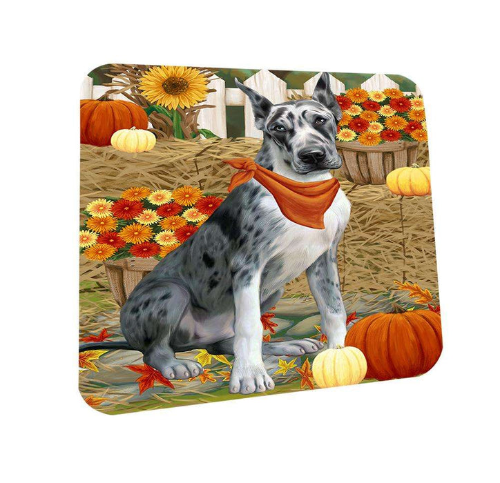 Fall Autumn Greeting Great Dane Dog with Pumpkins Coasters Set of 4 CST50704