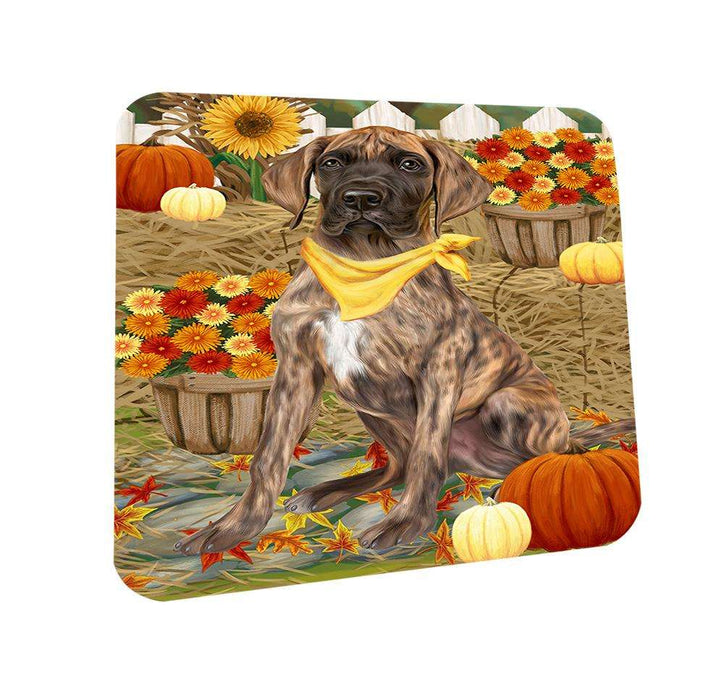 Fall Autumn Greeting Great Dane Dog with Pumpkins Coasters Set of 4 CST50706