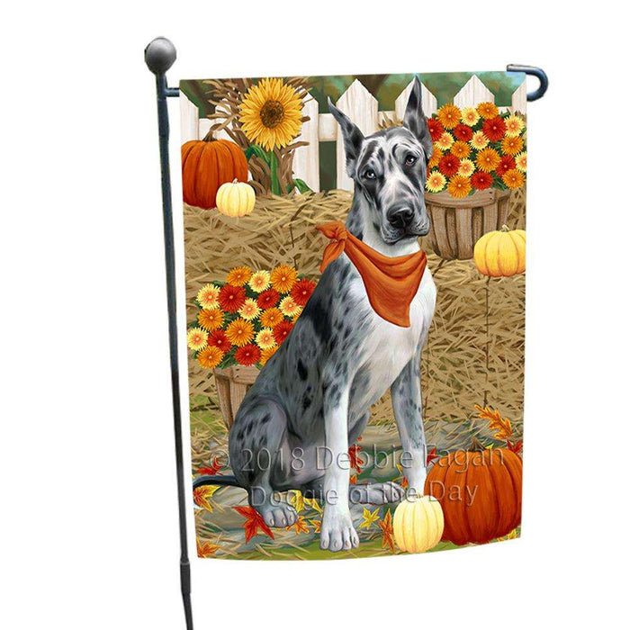 Fall Autumn Greeting Great Dane Dog with Pumpkins Garden Flag GFLG0638