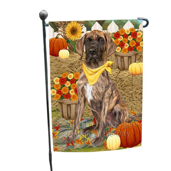 Fall Autumn Greeting Great Dane Dog with Pumpkins Garden Flag GFLG0640