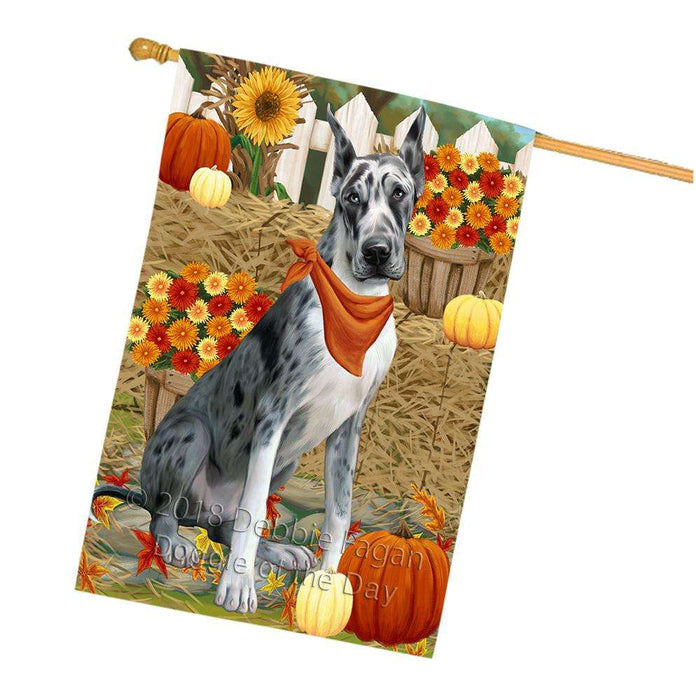 Fall Autumn Greeting Great Dane Dog with Pumpkins House Flag FLG50774