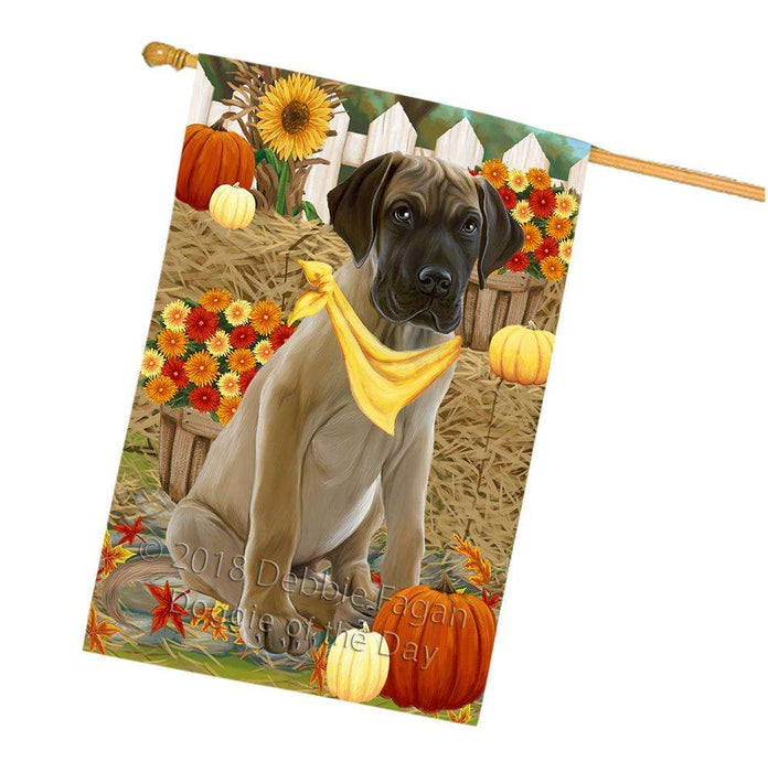 Fall Autumn Greeting Great Dane Dog with Pumpkins House Flag FLG50775