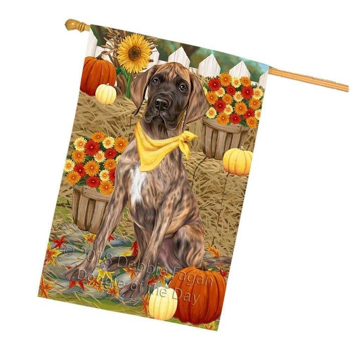 Fall Autumn Greeting Great Dane Dog with Pumpkins House Flag FLG50776