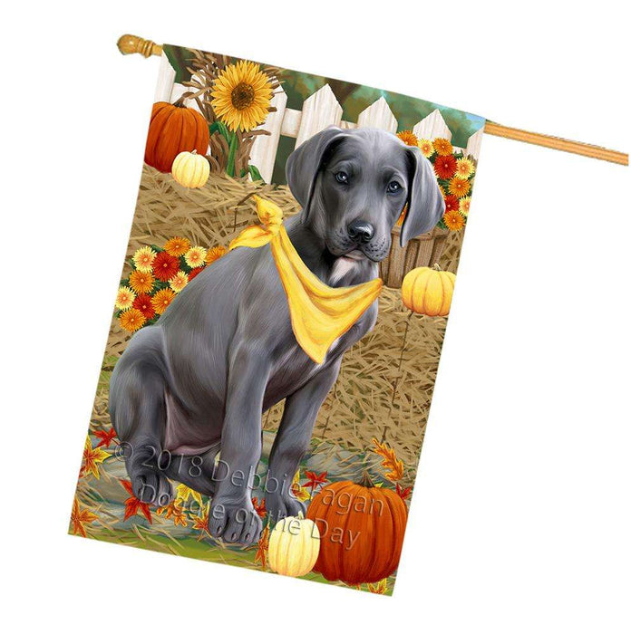 Fall Autumn Greeting Great Dane Dog with Pumpkins House Flag FLG50778