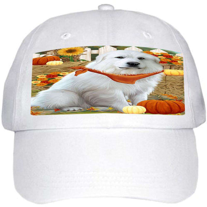 Fall Autumn Greeting Great Pyrenee Dog with Pumpkins Ball Hat Cap HAT60723