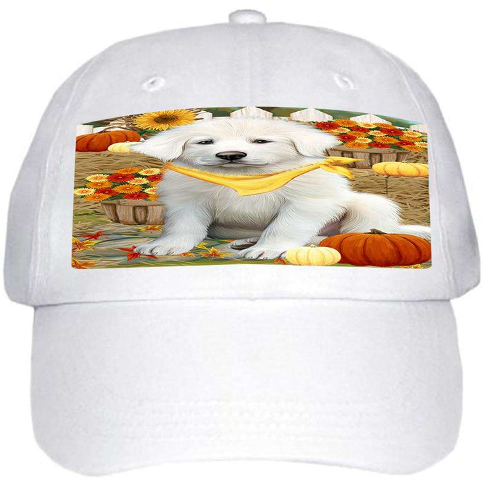 Fall Autumn Greeting Great Pyrenee Dog with Pumpkins Ball Hat Cap HAT60726