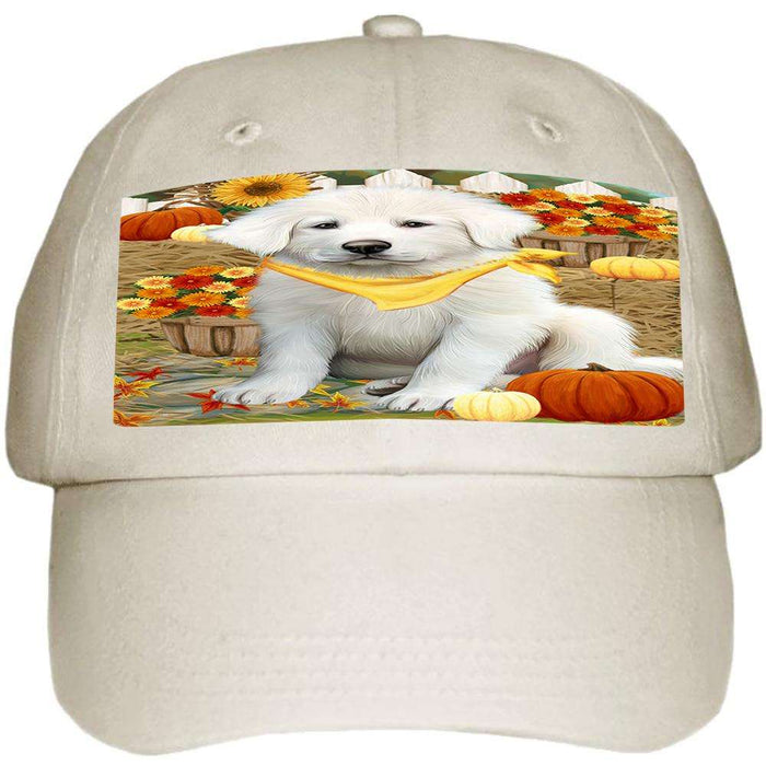 Fall Autumn Greeting Great Pyrenee Dog with Pumpkins Ball Hat Cap HAT60726