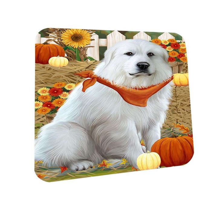 Fall Autumn Greeting Great Pyrenee Dog with Pumpkins Coasters Set of 4 CST52289
