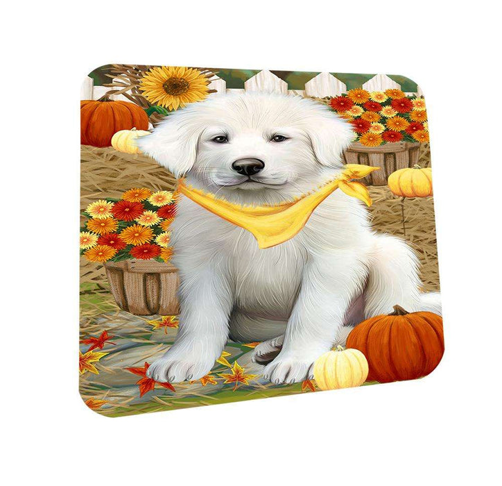 Fall Autumn Greeting Great Pyrenee Dog with Pumpkins Coasters Set of 4 CST52290
