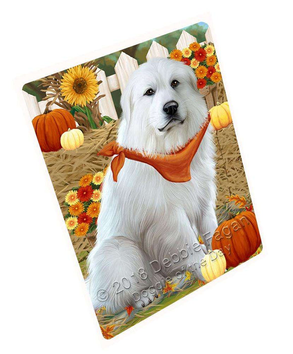 Fall Autumn Greeting Great Pyrenee Dog with Pumpkins Cutting Board C61083