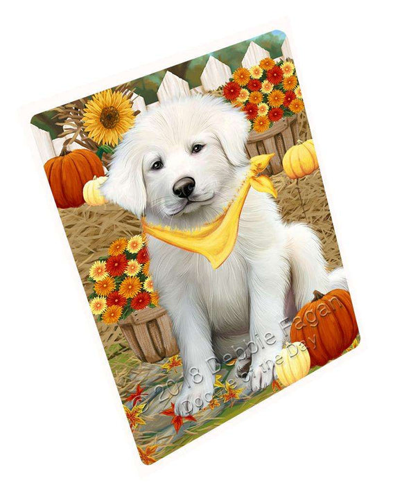 Fall Autumn Greeting Great Pyrenee Dog with Pumpkins Cutting Board C61086