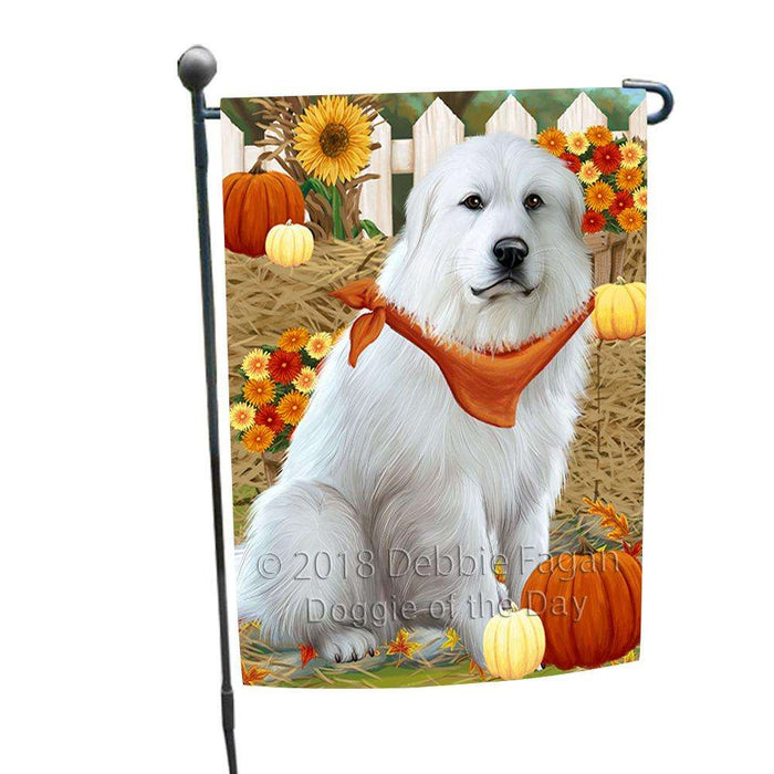 Fall Autumn Greeting Great Pyrenee Dog with Pumpkins Garden Flag GFLG52275