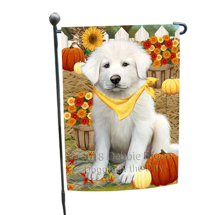 Fall Autumn Greeting Great Pyrenee Dog with Pumpkins Garden Flag GFLG52276