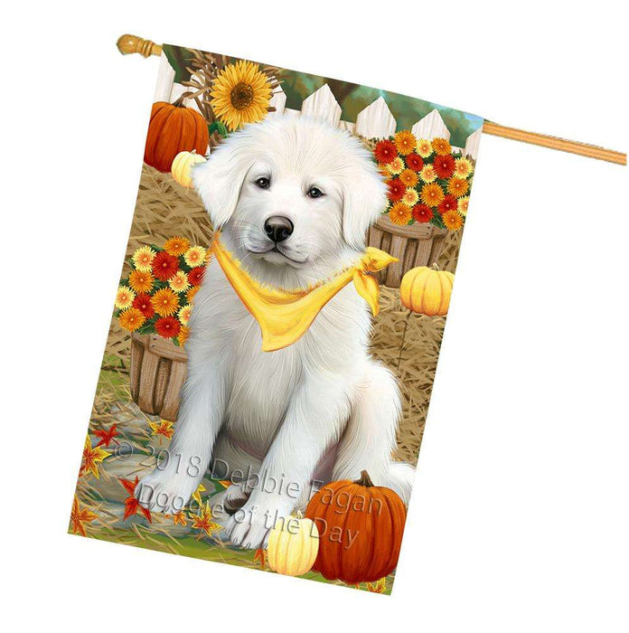 Fall Autumn Greeting Great Pyrenee Dog with Pumpkins House Flag FLG52412