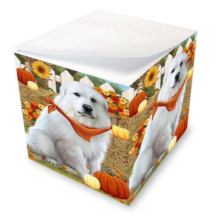Fall Autumn Greeting Great Pyrenee Dog with Pumpkins Note Cube NOC52330