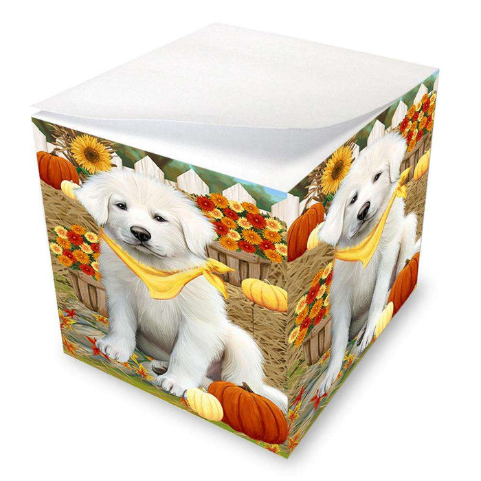 Fall Autumn Greeting Great Pyrenee Dog with Pumpkins Note Cube NOC52331