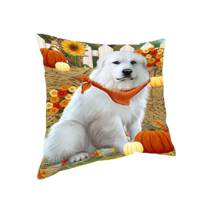 Fall Autumn Greeting Great Pyrenee Dog with Pumpkins Pillow PIL65476