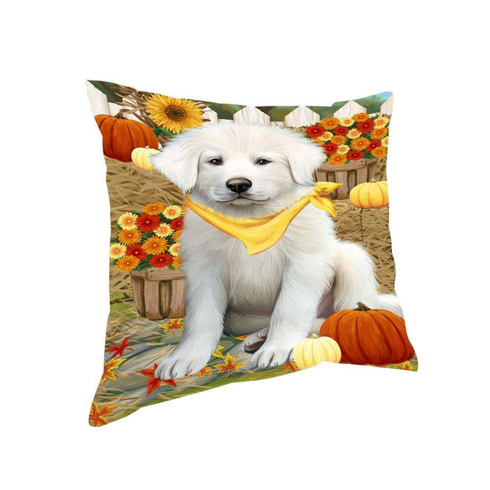 Fall Autumn Greeting Great Pyrenee Dog with Pumpkins Pillow PIL65480