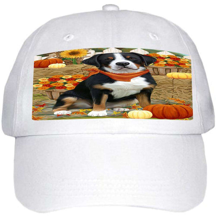 Fall Autumn Greeting Greater Swiss Mountain Dog with Pumpkins Ball Hat Cap HAT60729