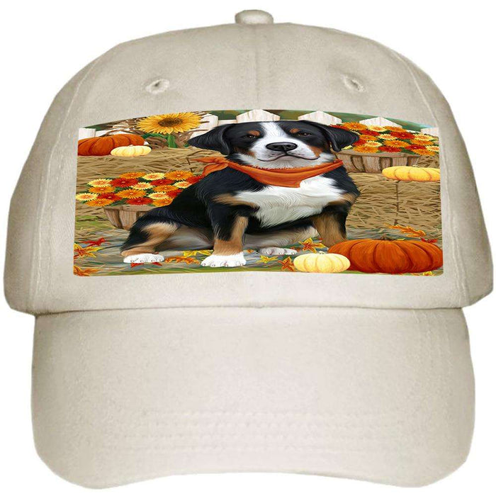 Fall Autumn Greeting Greater Swiss Mountain Dog with Pumpkins Ball Hat Cap HAT60729