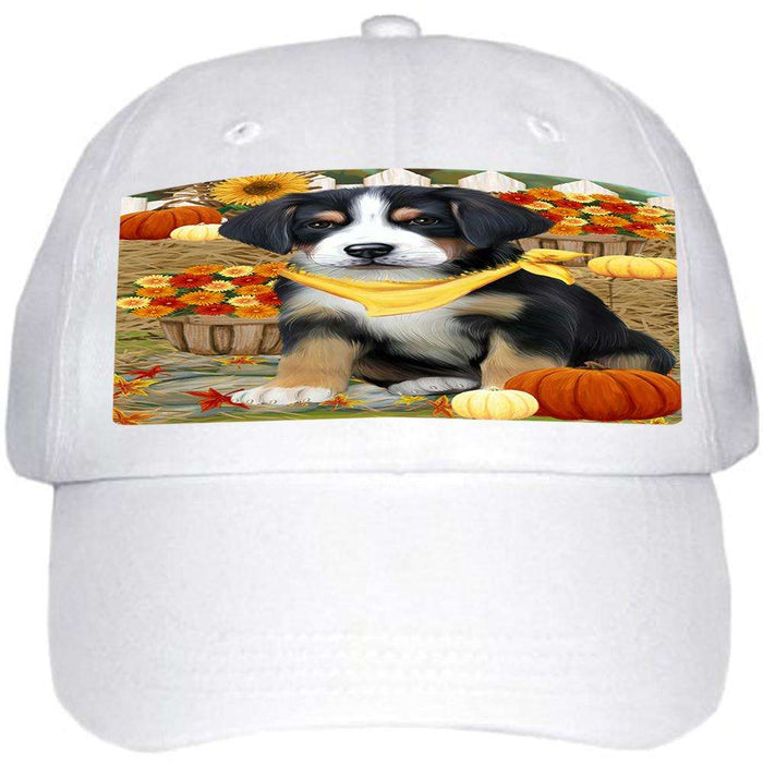 Fall Autumn Greeting Greater Swiss Mountain Dog with Pumpkins Ball Hat Cap HAT60732