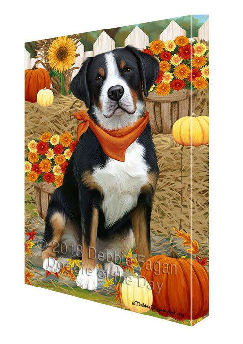 Fall Autumn Greeting Greater Swiss Mountain Dog with Pumpkins Canvas Print Wall Art Décor CVS87785