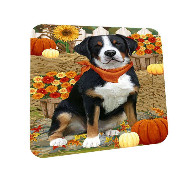 Fall Autumn Greeting Greater Swiss Mountain Dog with Pumpkins Coasters Set of 4 CST52291