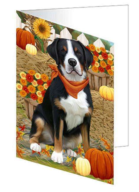 Fall Autumn Greeting Greater Swiss Mountain Dog with Pumpkins Handmade Artwork Assorted Pets Greeting Cards and Note Cards with Envelopes for All Occasions and Holiday Seasons GCD61025