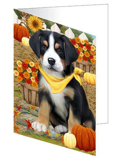 Fall Autumn Greeting Greater Swiss Mountain Dog with Pumpkins Handmade Artwork Assorted Pets Greeting Cards and Note Cards with Envelopes for All Occasions and Holiday Seasons GCD61028