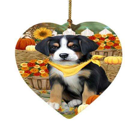 Fall Autumn Greeting Greater Swiss Mountain Dog with Pumpkins Heart Christmas Ornament HPOR52333