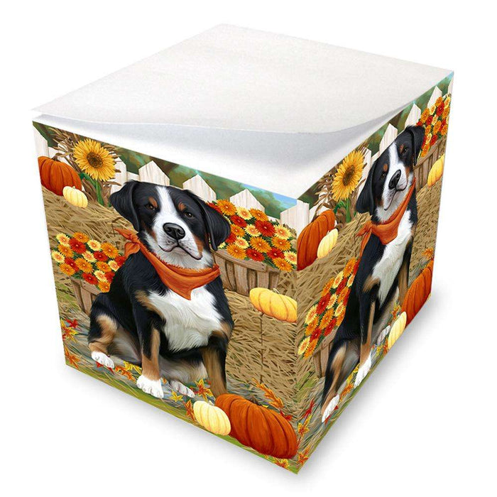 Fall Autumn Greeting Greater Swiss Mountain Dog with Pumpkins Note Cube NOC52332