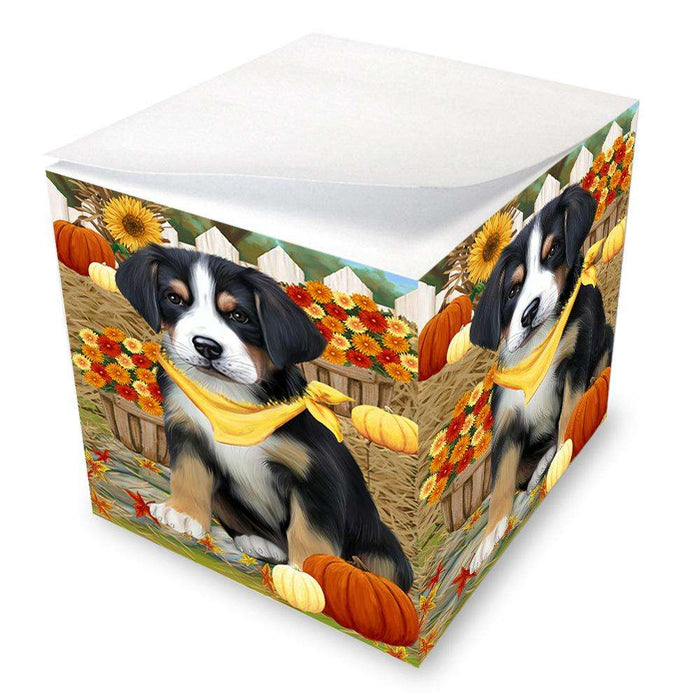 Fall Autumn Greeting Greater Swiss Mountain Dog with Pumpkins Note Cube NOC52333