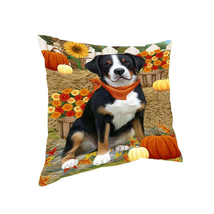 Fall Autumn Greeting Greater Swiss Mountain Dog with Pumpkins Pillow PIL65484