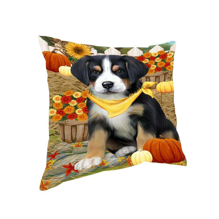 Fall Autumn Greeting Greater Swiss Mountain Dog with Pumpkins Pillow PIL65488